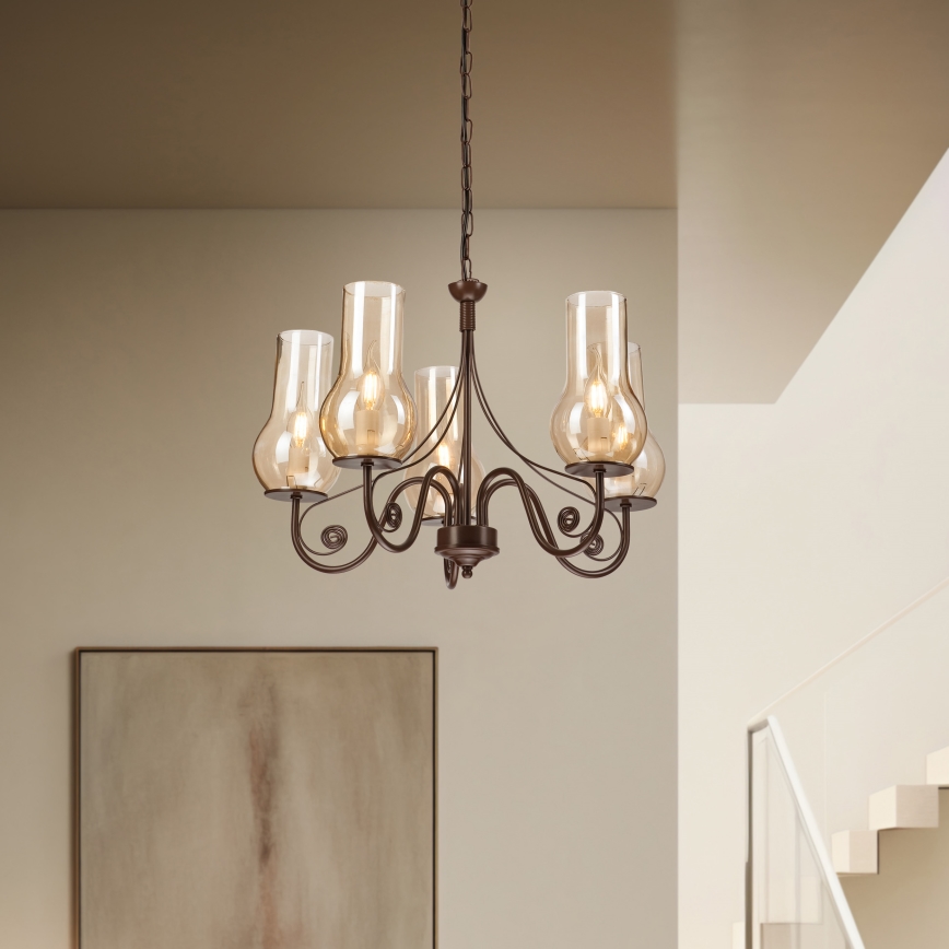 Brilagi - LED Chandelier on a chain COTTAGE 5xE14/40W/230V brown