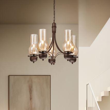 Brilagi - LED Chandelier on a chain COTTAGE 5xE14/40W/230V oak/brown