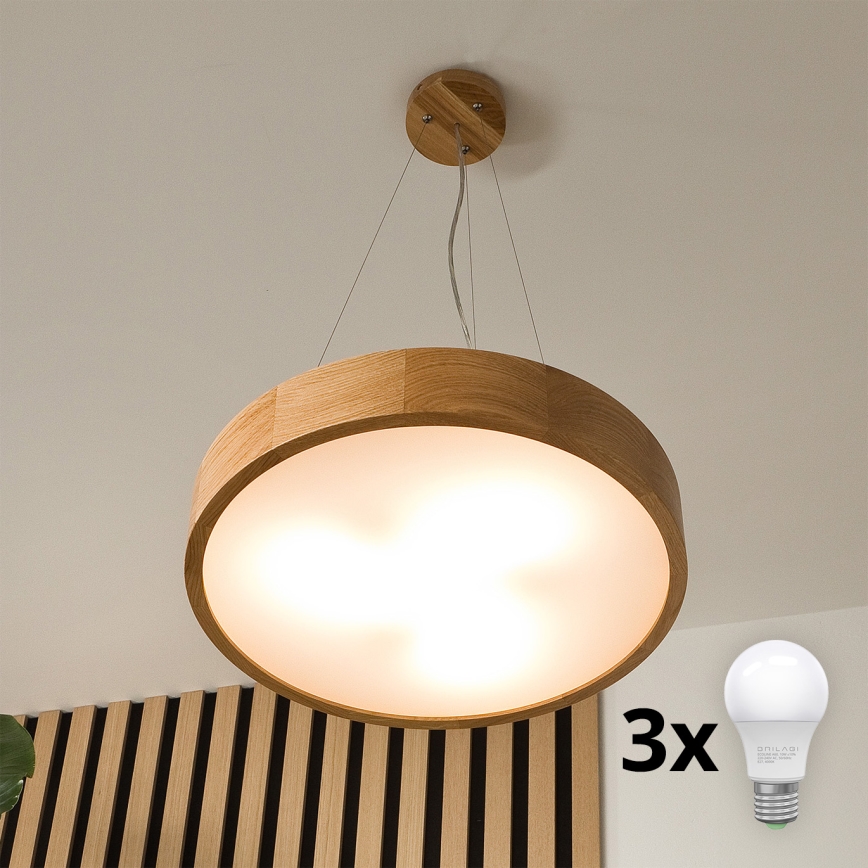 Brilagi - LED Chandelier on a string CARVALHO 3xE27/60W/230V oak d. 47,5 cm