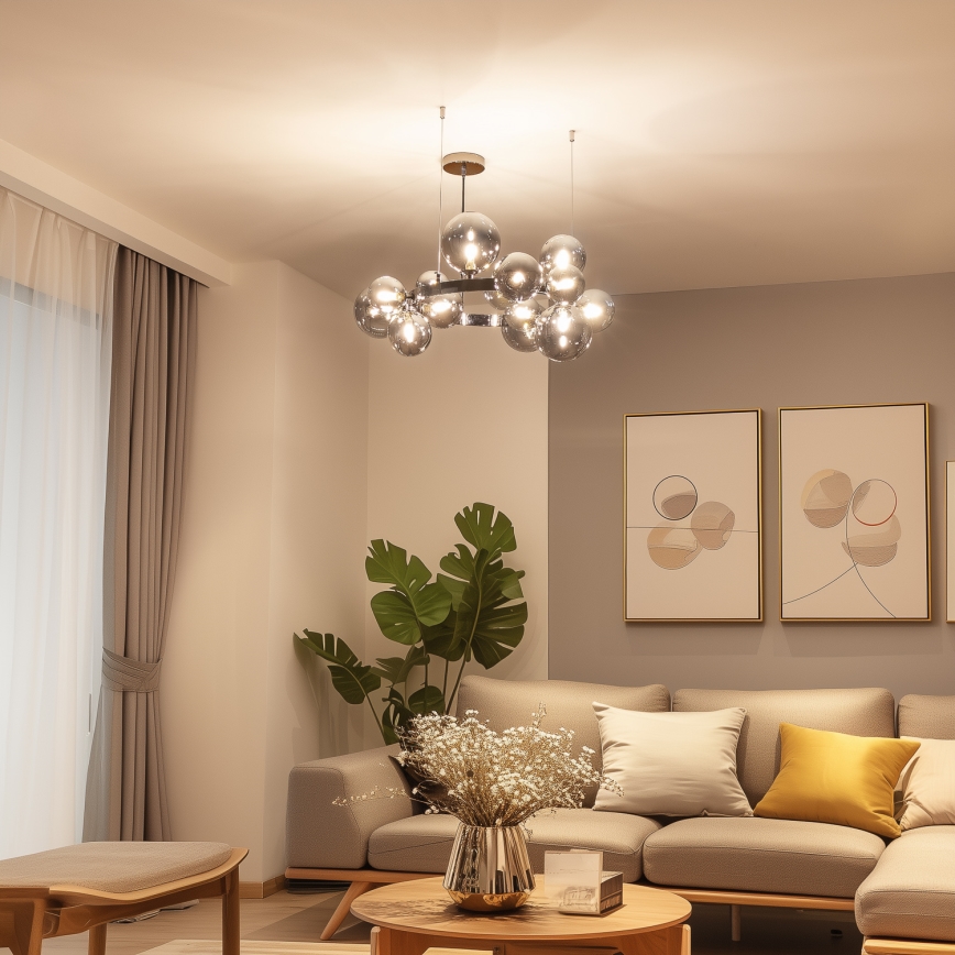 Brilagi - LED Chandelier on a string MILLA 15xG9/3W/230V shiny chrome/smoky