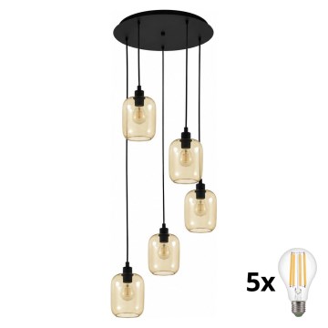 BRILAGI - LED chandelier on cable RETRO GLASS 5xE27/60W/230V black/smoky brown