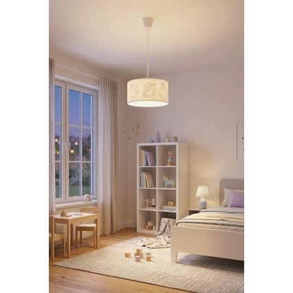 Brilagi - BOBO LED children's pendant light suspended on cable 1xE27/10W/230V, Ø 35 cm, white/unicorns