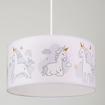 Brilagi - BOBO LED children's pendant light suspended on cable 1xE27/10W/230V, Ø 35 cm, white/unicorns
