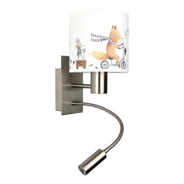 BRILAGI - LED Children's flexible wall lamp BOBO 1xE27/25W/230V + LED/3W matte chrome/white/animal motifs