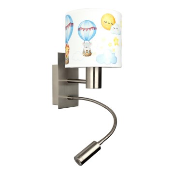 BRILAGI - LED Children's Flexible Wall Lamp BOBO 1xE27/25W/230V + LED/3W Matte Chrome/White/Animal Motifs