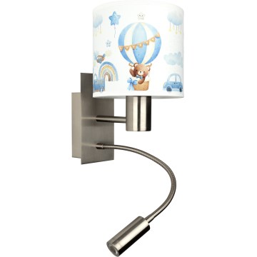 BRILAGI - LED Children's flexible wall lamp BOBO 1xE27/25W/230V + LED/3W matte chrome/white/blue/teddy bears