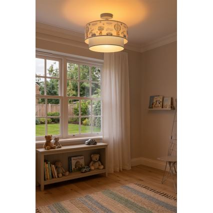 Brilagi - BOBO LED Flush-Mount Children's Ceiling Light 1×E27 / 10W / 230V, Ø 40 cm, cream/blue/teddy bears