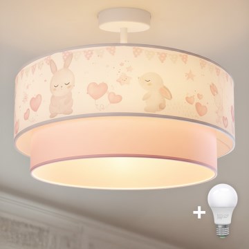 Brilagi - LED Children's Flush-Mount Ceiling Light BOBO 1xE27/60W/230V Ø 40 cm Cream/Pink with Bunny Motif