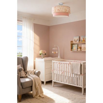 Brilagi - LED Children's Flush-Mount Ceiling Light BOBO 1xE27/60W/230V Ø 40 cm Cream/Pink with Bunny Motif
