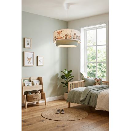 Brilagi - LED Kids' Pendant Lamp on Cable BOBO 1xE27/10W/230V Ø 40 cm white/green/animal motifs