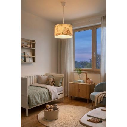 Brilagi - LED Children's pendant lamp on cable BOBO 1xE27/60W/230V pr. 35 cm white/jungle