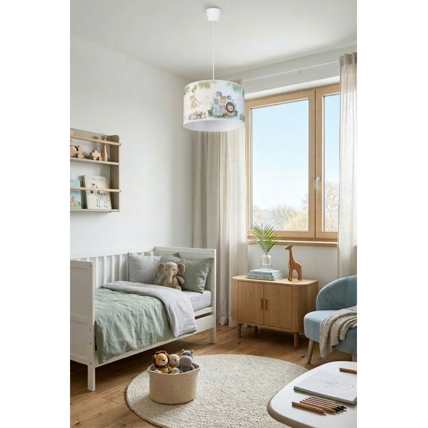 Brilagi - LED Children's pendant lamp on cable BOBO 1xE27/60W/230V pr. 35 cm white/jungle