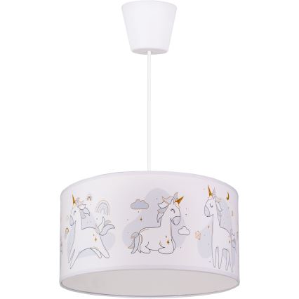 Brilagi - LED Kids Pendant Light on Cord BOBO 1xE27/60W/230V Ø 35 cm White/Unicorns