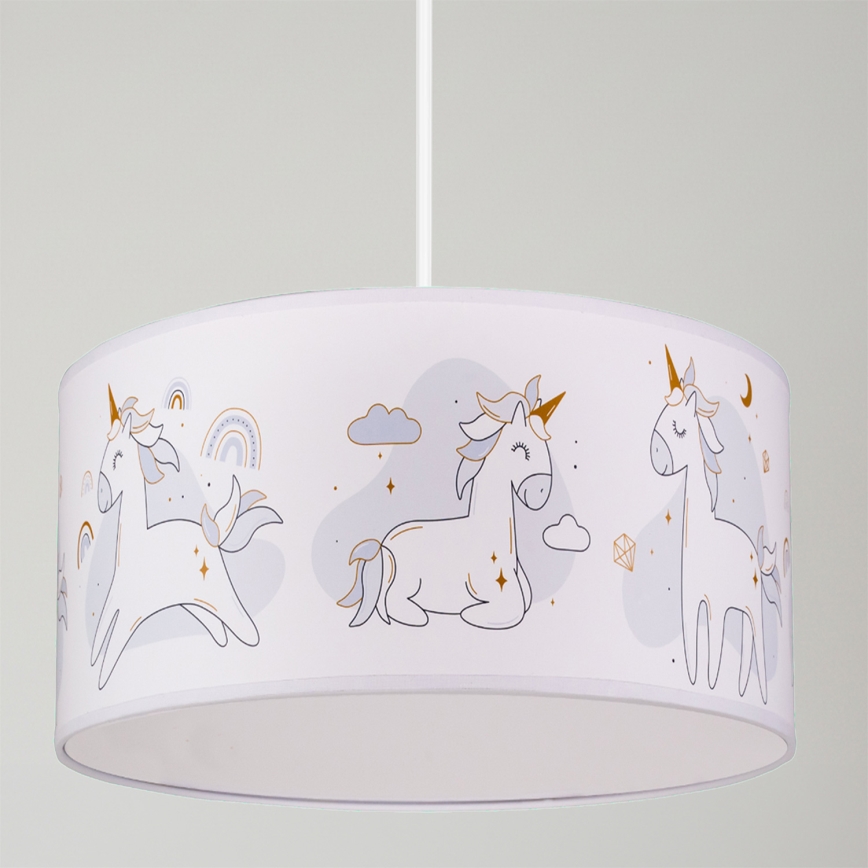 Brilagi - LED Kids Pendant Light on Cord BOBO 1xE27/60W/230V Ø 35 cm White/Unicorns