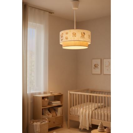 Brilagi - LED Kids' pendant light on cable BOBO 1xE27/60W/230V Ø 40 cm white/beige/teddy bears