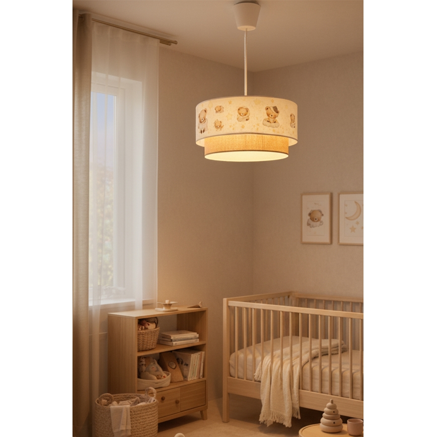 Brilagi - LED Kids' pendant light on cable BOBO 1xE27/60W/230V Ø 40 cm white/beige/teddy bears
