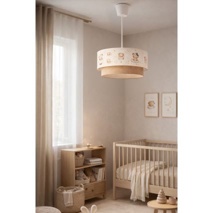 Brilagi - LED Kids' pendant light on cable BOBO 1xE27/60W/230V Ø 40 cm white/beige/teddy bears