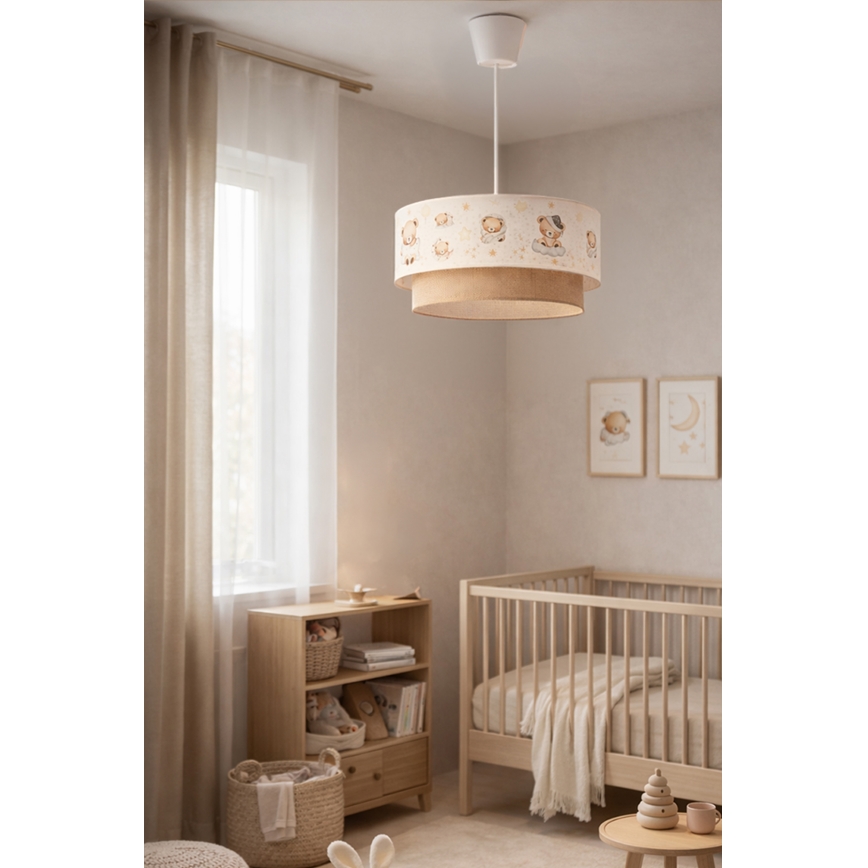 Brilagi - LED Kids' pendant light on cable BOBO 1xE27/60W/230V Ø 40 cm white/beige/teddy bears