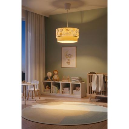 Brilagi - BOBO LED corded children's pendant light 1xE27/60W/230V Ø 40 cm white/beige with animal motifs