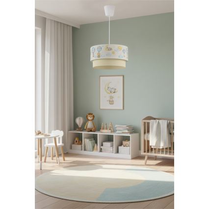 Brilagi - BOBO LED corded children's pendant light 1xE27/60W/230V Ø 40 cm white/beige with animal motifs