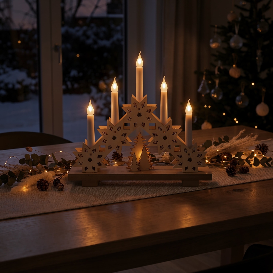 BRILAGI - LED Christmas candle holder 5xLED/2xAA beige