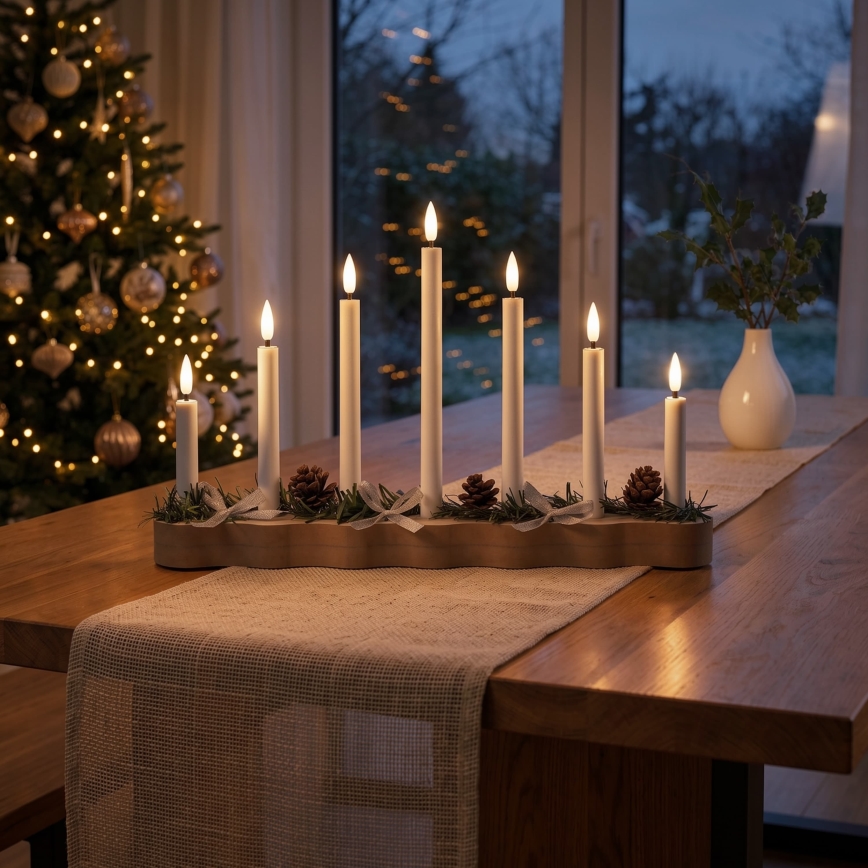 BRILAGI - LED Christmas Candle Holder 7xLED/2xAA Beige/White