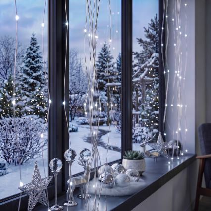 BRILAGI - LED Christmas curtain 300xLED/8 functions/3xAA/USB 1,2m cool white