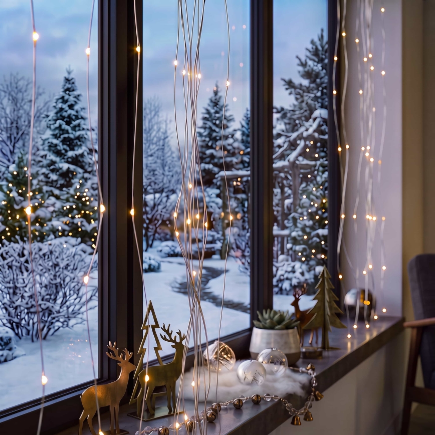 BRILAGI - LED Christmas curtain lights 300xLED/8 functions/3xAA/USB 1,2m warm white