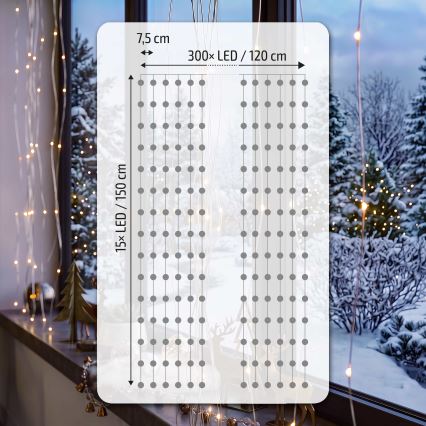 BRILAGI - LED Christmas curtain lights 300xLED/8 functions/3xAA/USB 1,2m warm white
