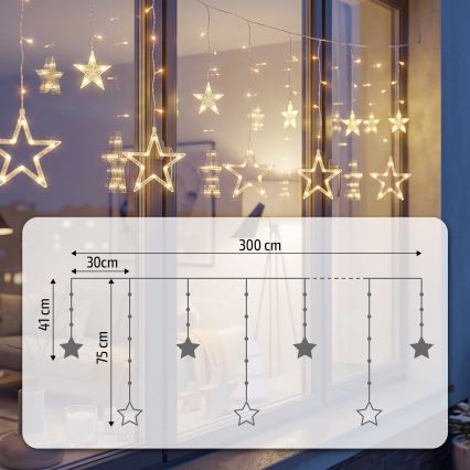 BRILAGI - LED Christmas outdoor curtain 123xLED/3xAA/USB 3m IP44 warm white
