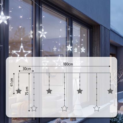 BRILAGI - LED Christmas outdoor curtain 77xLED/3xAA/USB 1,8m IP44 cool white