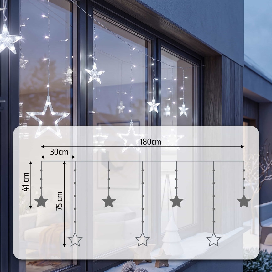 BRILAGI - LED Christmas outdoor curtain 77xLED/3xAA/USB 1,8m IP44 cool white