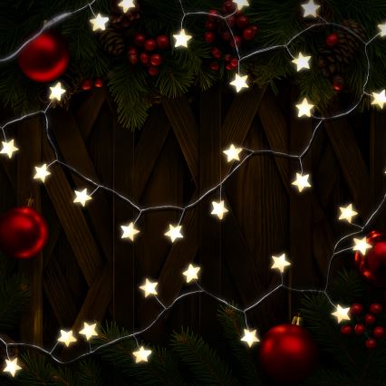 Brilagi - LED Christmas string lights 40xLED/3xAA 1,8m warm white stars