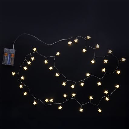 Brilagi - LED Christmas string lights 40xLED/3xAA 1,8m warm white stars