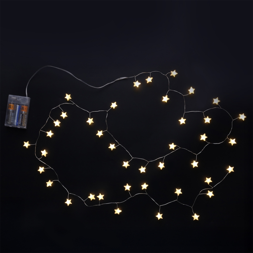 Brilagi - LED Christmas string lights 40xLED/3xAA 1,8m warm white stars