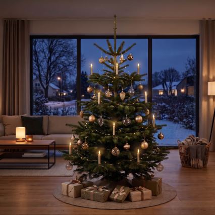 BRILAGI - LED Christmas tree lights 10xLED/10xAAA gold + remote control