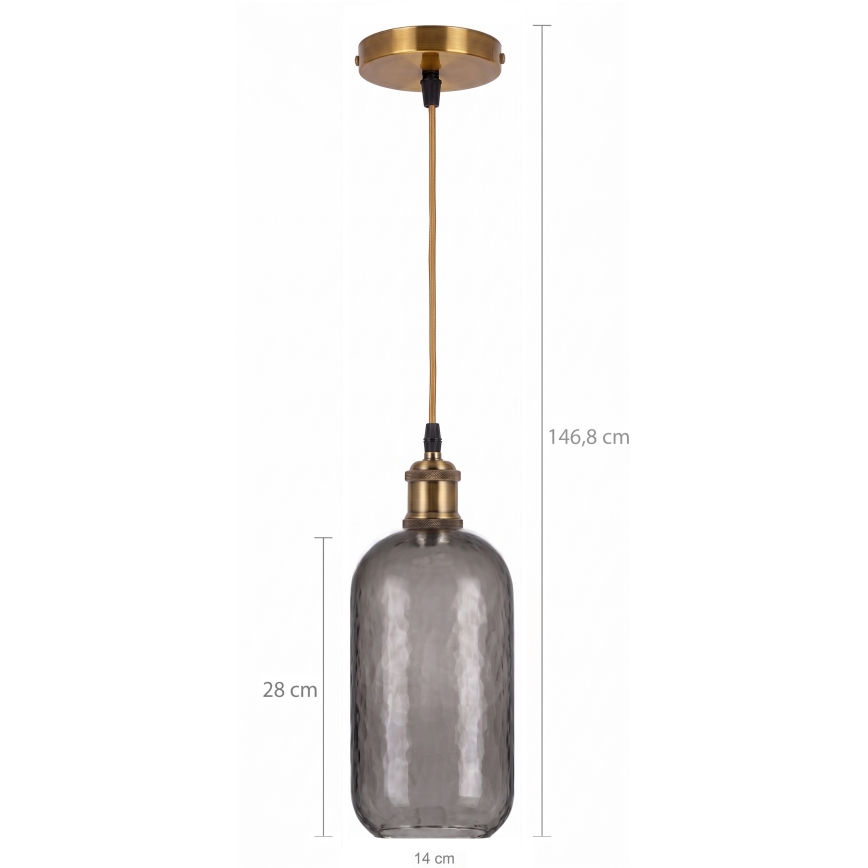 BRILAGI - LED pendant light on cable RETRO GLASS 1xE27/60W/230V Ø 14 cm gold/smoky gray