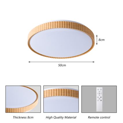 Brilagi - CORVO LED Dimmable Ceiling Light LED/72W/230V 3000-6000K wood-effect finish dia. 50 cm + remote control