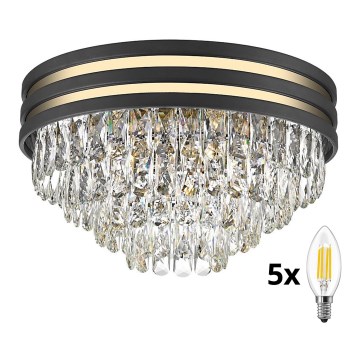 Brilagi - LED Crystal ceiling light VELURE 5xE14/40W/230V black