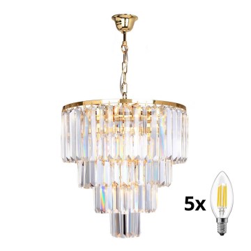 Brilagi - LED Crystal chandelier on a chain MOZART 5xE14/40W/230V gold
