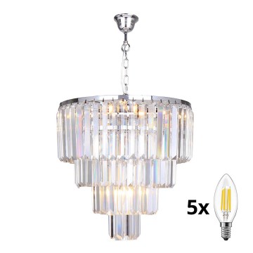 Brilagi - LED Crystal chandelier on a chain MOZART 5xE14/40W/230V shiny chrome