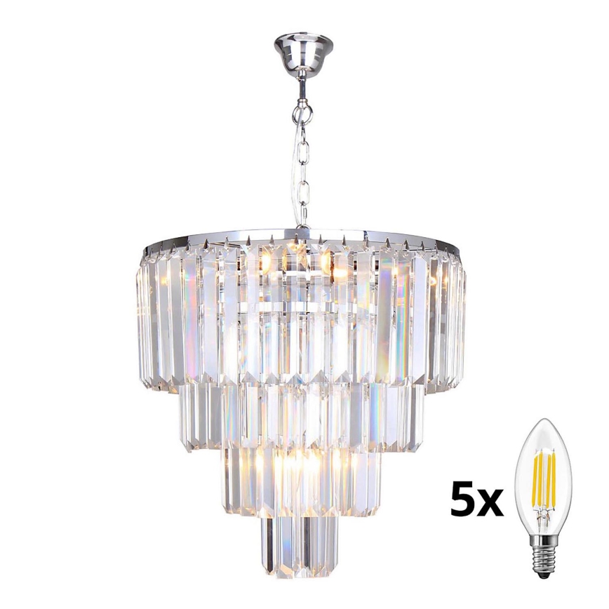 Brilagi - LED Crystal chandelier on a chain MOZART 5xE14/40W/230V shiny chrome