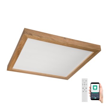 Brilagi - LED Dimmable bathroom ceiling light WOODY FRAME LED/50W/230V oak 60x60 cm 3000-6000K IP44 + remote control