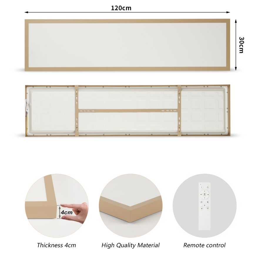 Brilagi - FRAME SMART Dimmable LED Bathroom Ceiling Light LED/50W/230V 120x30 cm 3000-6000K IP44 Beige + Remote Control