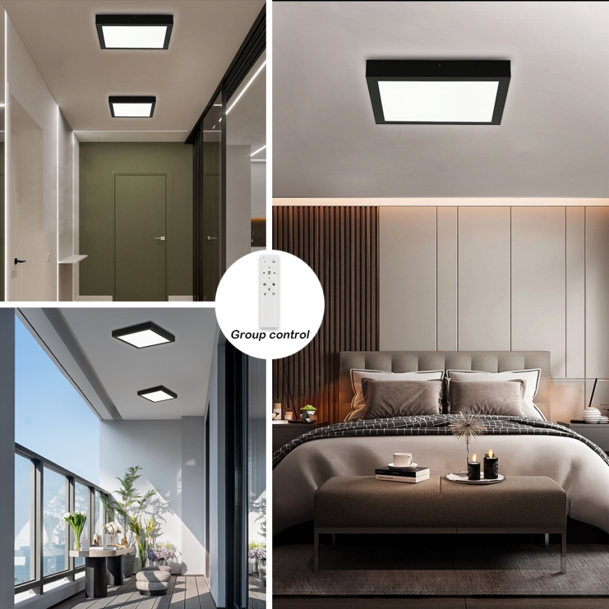 Brilagi - LED Dimmable bathroom ceiling light FRAME SMART LED/24W/230V 30x30 cm 3000-6000K IP44 black + remote control