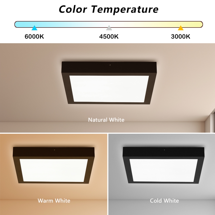 Brilagi - LED Dimmable bathroom ceiling light FRAME SMART LED/24W/230V 30x30 cm 3000-6000K IP44 black + remote control