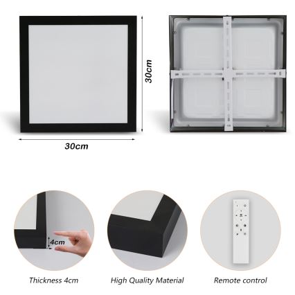 Brilagi - LED Dimmable bathroom ceiling light FRAME SMART LED/24W/230V 30x30 cm 3000-6000K IP44 black + remote control