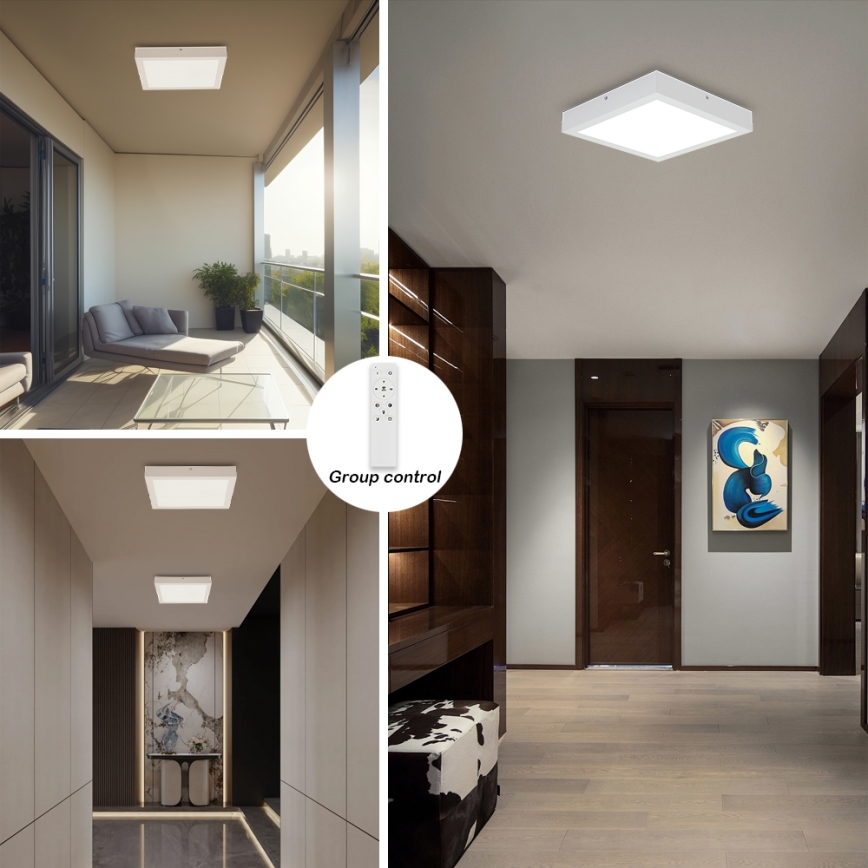 Brilagi - LED Dimmable bathroom ceiling light FRAME SMART LED/24W/230V 30x30 cm 3000-6000K IP44 white + remote control
