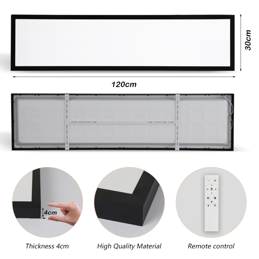 Brilagi - LED Dimmable bathroom ceiling light FRAME SMART LED/50W/230V 30x120 cm 3000-6000K IP44 black + remote control