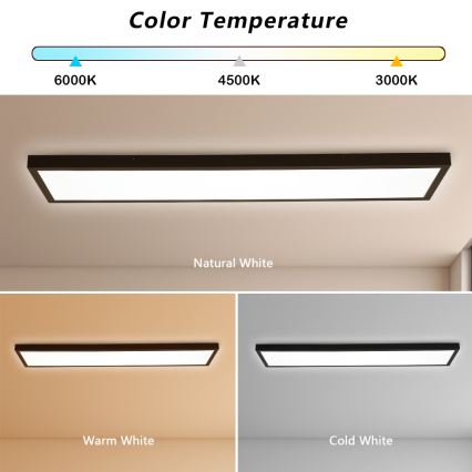 Brilagi - FRAME SMART Dimmable Bathroom Ceiling LED Light/50W/230V 30x120 cm 3000-6000K IP44 Black + Remote Control